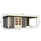 Abri de jardin en bois massif gris terre 8,88m² Kastorf 7 avec appentis 320cm et paroi arrière – Karibu Ma boutique